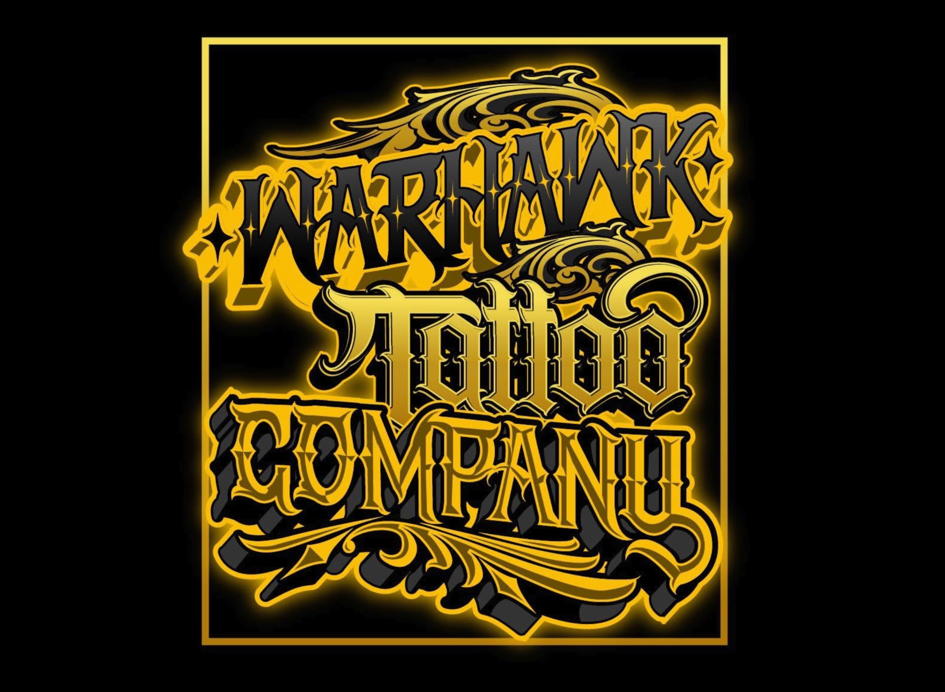 WarHawk Tattoo Company gold lettering logo
