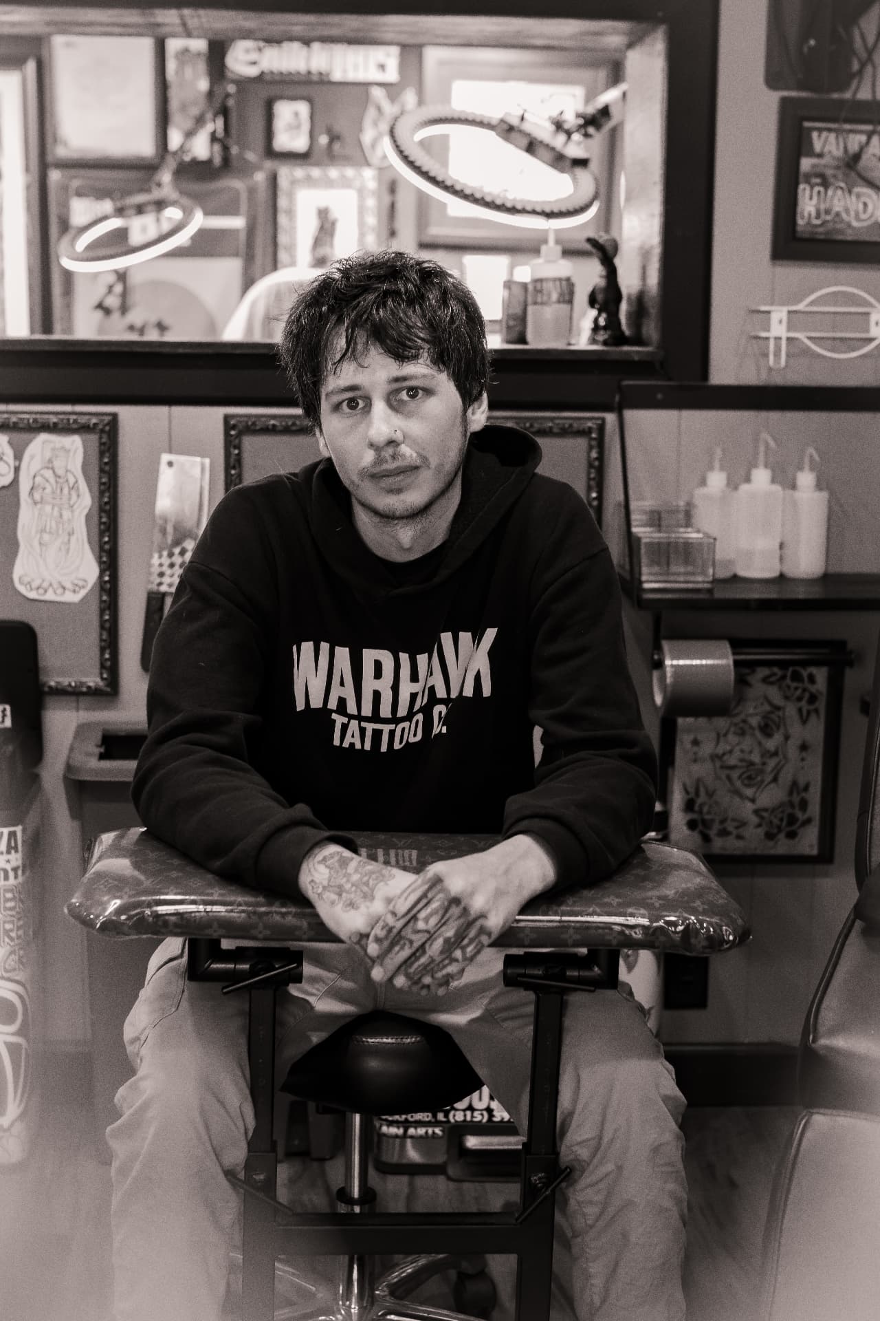 Noah, tattoo artist at WarHawk Tattoo Company in Lima, Ohio